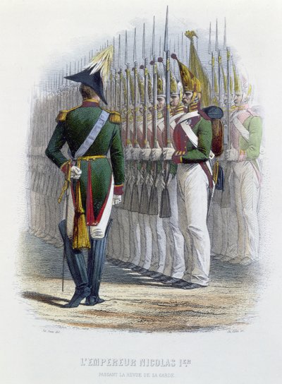 Tsar Nicholas I of Russia inspecting his guards standing to attention by Adolphe Yvon